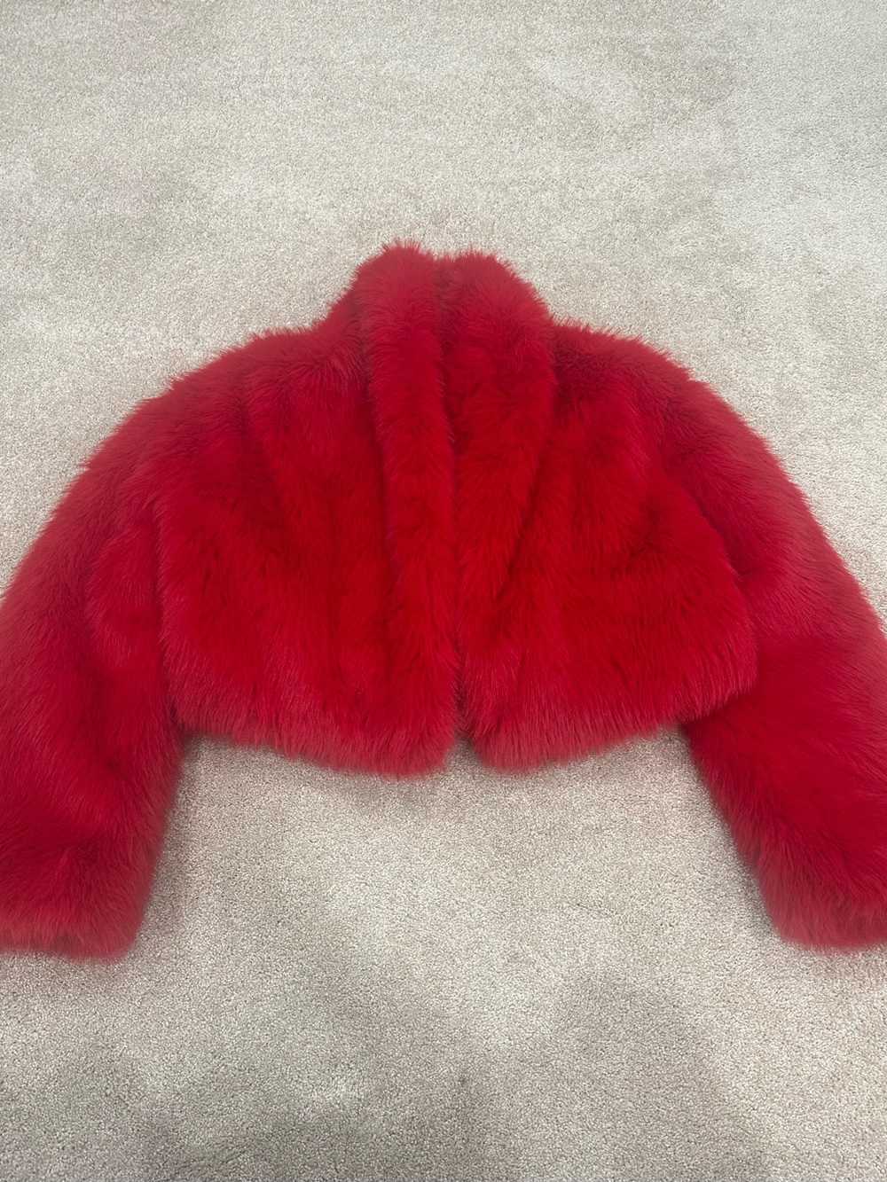 AFRM Red Faux Fur Cropped Capelet Jacket